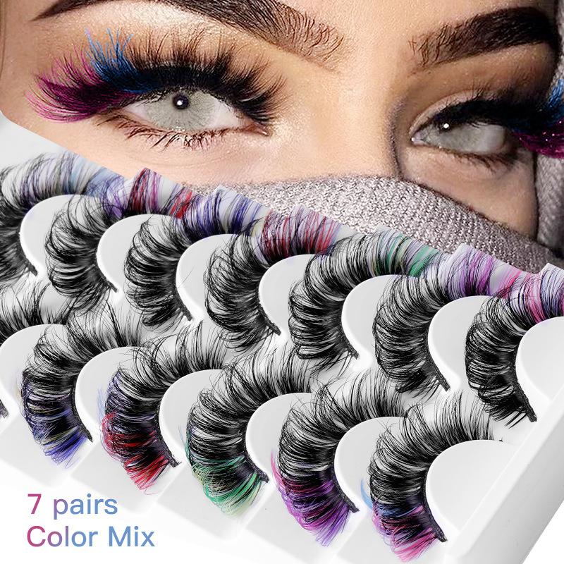 Lashes Eyelash Extension - 7 Pairs Colorful False Eyelashes 3D
