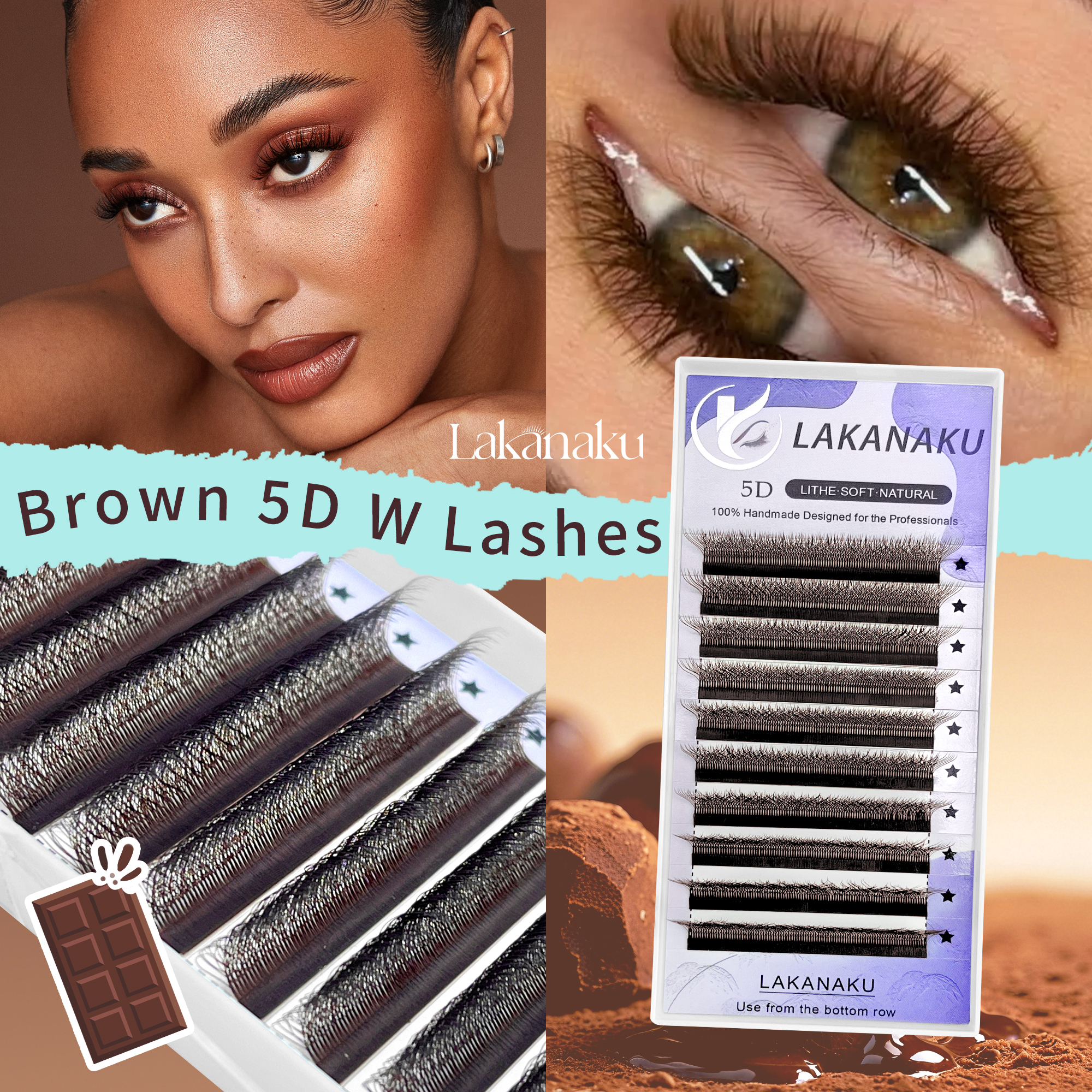Eyelash Extension Volume Styles - LAKANAKU M Curl Brown 5D W