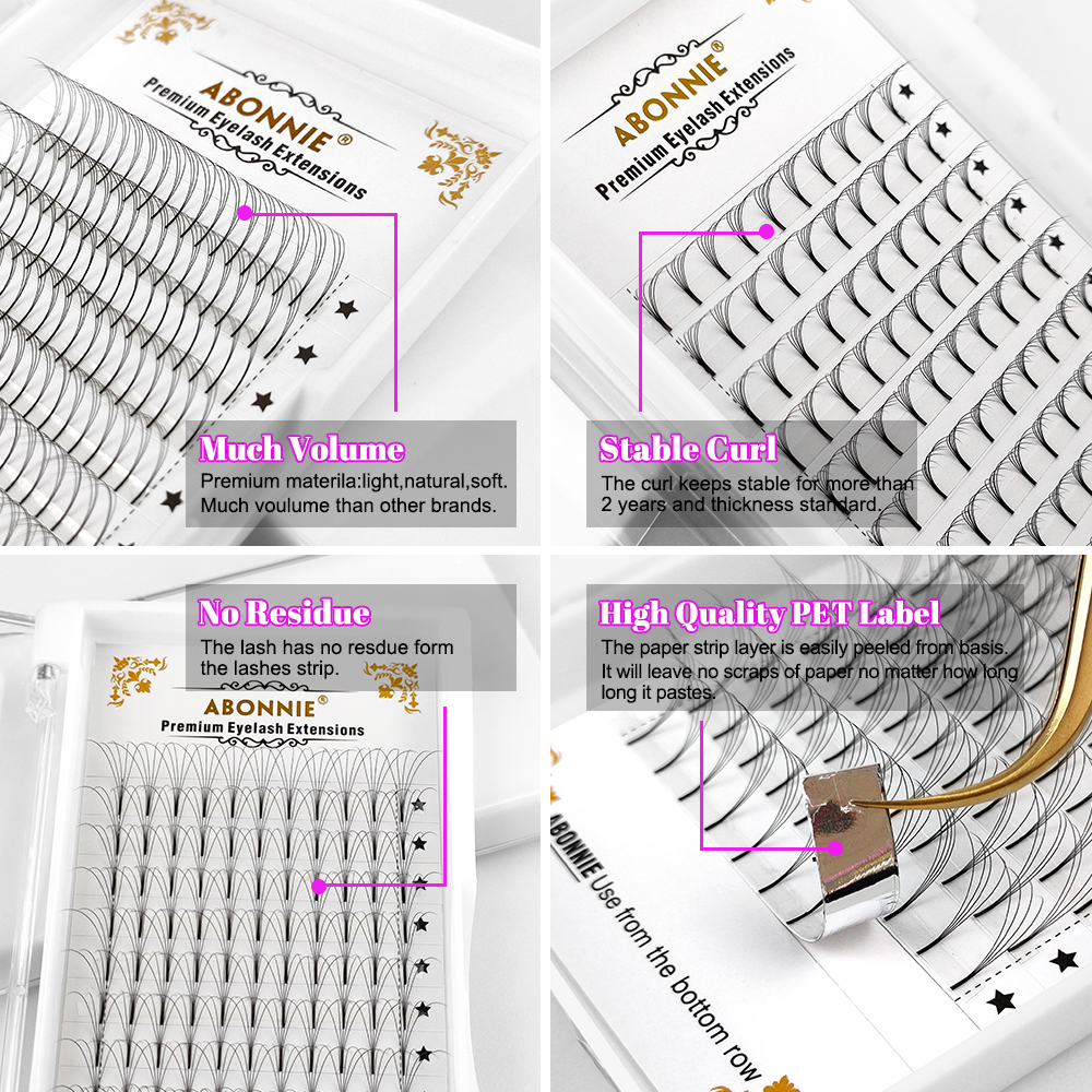 ABONNIE 3D/4D/5D/6D Long Stem  - Eyelash Extension Russian Volume 评论和价格