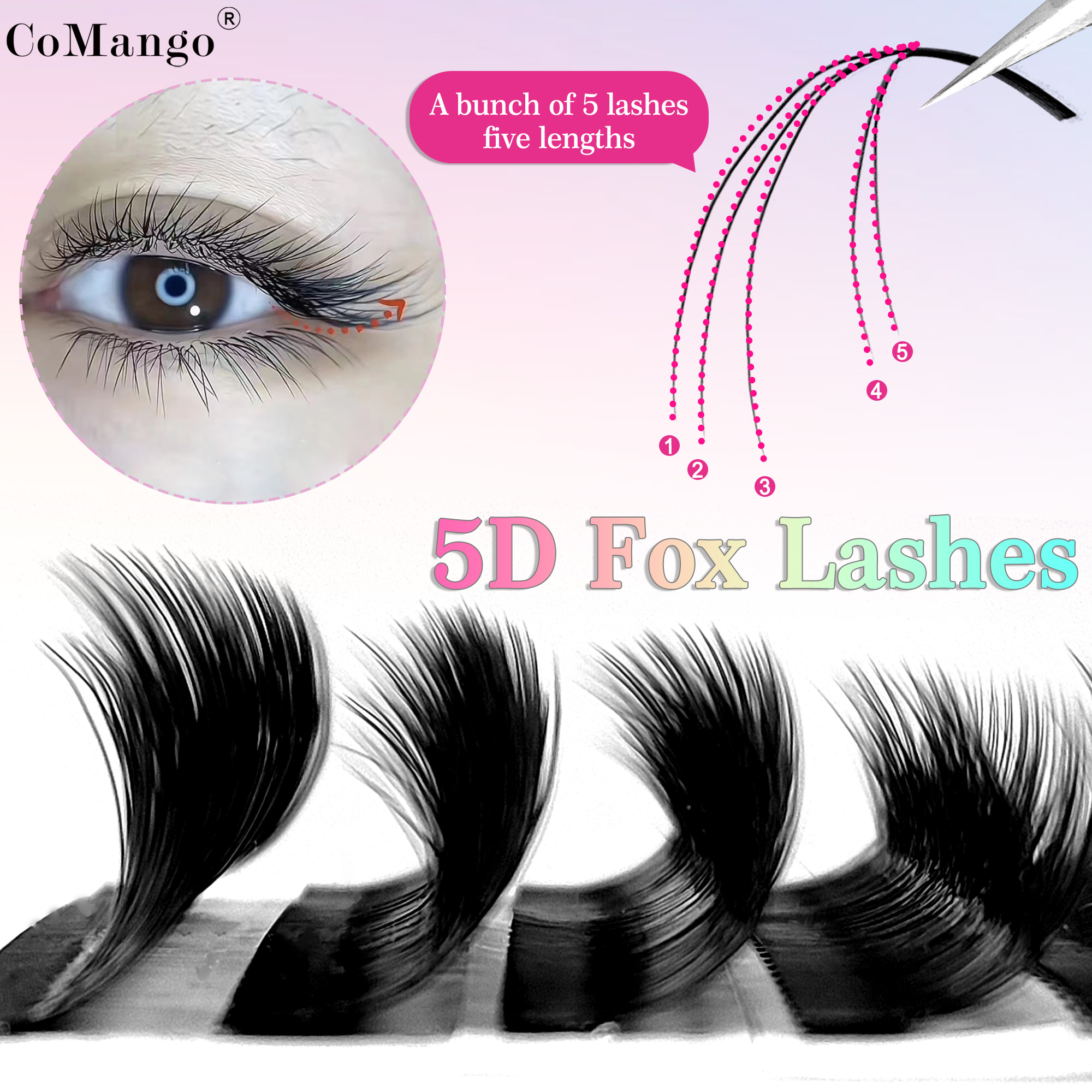 CoMango Fox 5D YY Shaped Eye L - Eyelash Extension Volume Styles 评论和价格
