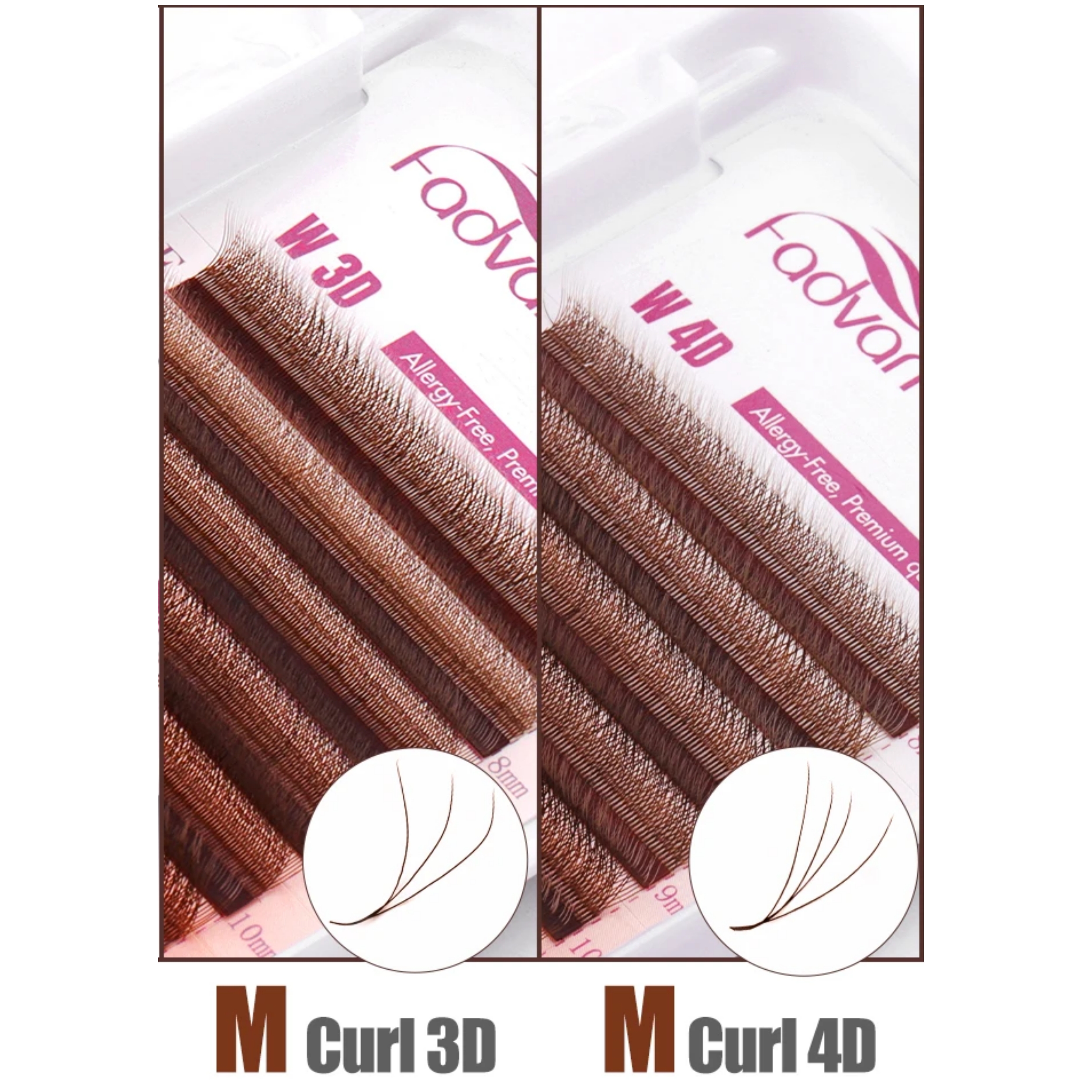 FADVAN Brown 3D/4D W Shape D C - Eyelash Extension Last 评论和价格