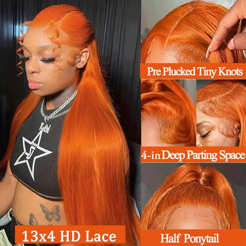 Ginger Orange Straight 13X6 Hd - Eyelash Extension Natural Look 评论和价格